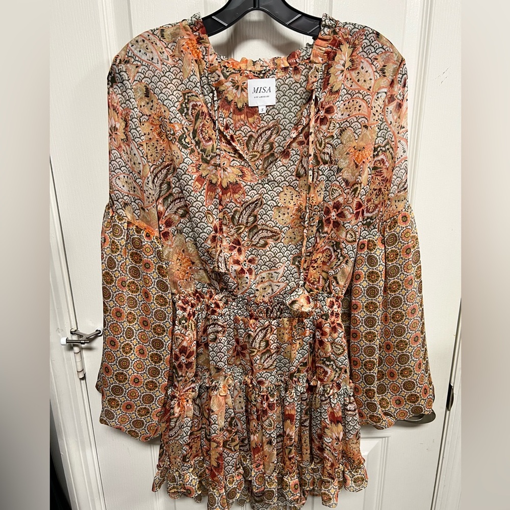 MISA Los Angeles' Ilanit mini dress features an intricate floral print size S